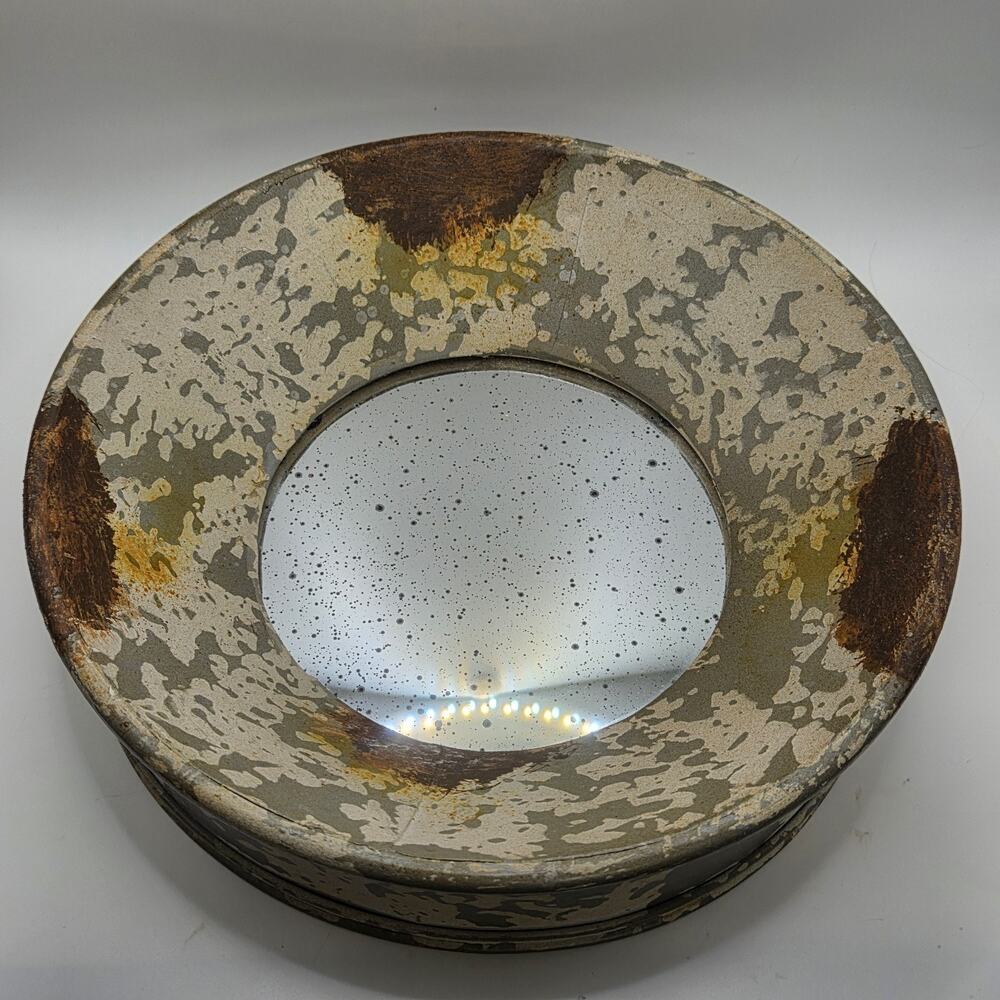 Rustic Distressed Metal Round Wall Mirror Deep Basin Porthole Vintage Decor